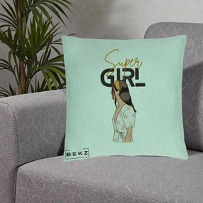 Perna Decorativa Super Girl Aesthetic, 40x40 cm, Verde Menta, Husa Detasabila, Perna Inclusa, BEKZ®