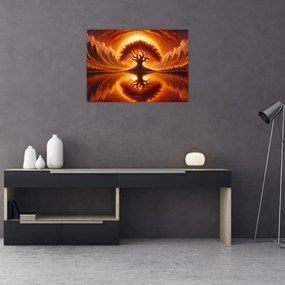 Tablou pe sticlă – Arbore în soare sângeriu (70x50 cm)