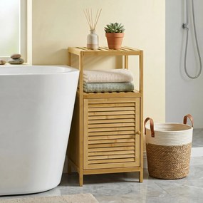Kleankin Mobilier de Baie din Bambus cu Dulăpior cu Ușă și Rafturi, 33x36,5x67 cm, Lemn Natural | Aosom Romania