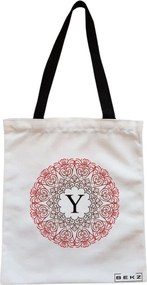 Sacosa de Panza pentru Cumparaturi, Geanta Tote, Cu litera Y si Mandala, Cu fermoar, 38x34.5 cm, Alba, BEKZ®