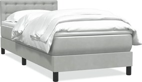 vidaXL Pat box spring cu saltea, gri deschis, 90x210 cm, catifea