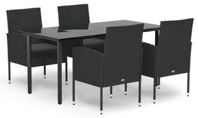 3156774 vidaXL Set mobilier de grădină cu perne, 5 piese, negru, poliratan