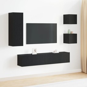 vidaXL Set Cabinet TV Pe perete 5 pcs Stejar negru 160 x 30 x 30.5 cm