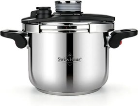 Oala sub presiune Swiss Haus SH-PCA8L, 8 l, 24 x 18,6 cm, 100 kPa, Otel inoxidabil, Fara PFAS, Fnd cu 3 straturi, Inductie, Argintiu