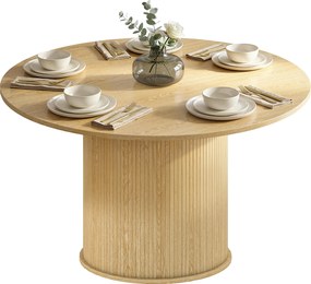 HOMCOM Masă de dining rotundă pentru 5 persoane, Ø 120 x 76 cm, masă de bucătărie cu bază cilindrică canelată, lemn natural | Aosom Romania