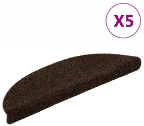 vidaXL Covorașe pentru scări autoadezive, 5 buc., 56x17x3 cm, maro, semirotunde