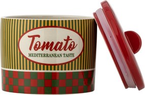 Borcan din ceramică cu capac, multicolor, imprimeu „Tomato” cu dungi și carouri, garnitură din silicon detașabilă, 16 x 16 cm, „Stefano”