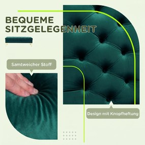 HOMCOM Bancă Hol, cu Husă Capitonată din Catifea cu Picioare Metalice pentru intrare, dormitor sau sufragerie, 118x45x42 cm, Verde | Aosom Romania
