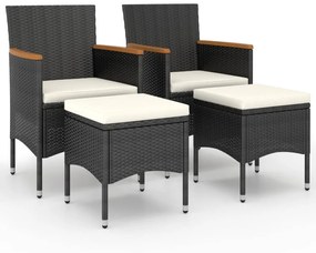 310614 vidaXL Set cu scaun de grădină și taburet, 4 piese, negru, poliratan
