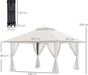 Outsunny Pavilion Pliabil Pop-Up 4x4 m cu Înălțime Reglabilă pe 3 Niveluri, Pavilion Exterior cu Plasă de Țânțari, Saci de Nisip, Geantă de Transport, UV50+, pentru Grădină Camping Petreceri, Crem | Aosom Romania