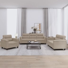 vidaXL Set de canapele cu perne, 3 piese, gri taupe, microfibră