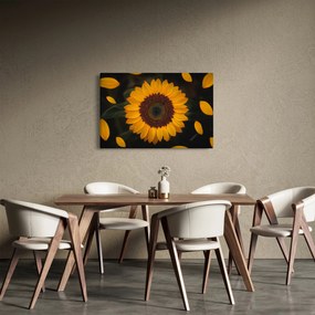 Tablou - Floarea soarelui și petale (90x60 cm)