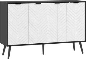 HOMCOM Bufet cu 4 uși Bufet pentru living Rafturi reglabile Picioare din lemn pentru bucătărie Alb și Negru 120x35x77,4 cm | Aosom Romania