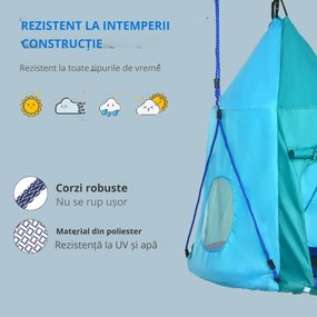 Leagan pentru gradina pentru copii 3–8 ani, Ø100cm, franghii reglabile, albastru | Aosom Romania