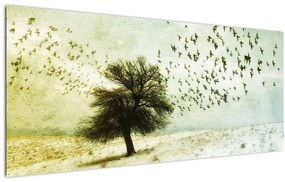 Tablou - cu multe păsări pictate (120x50 cm)