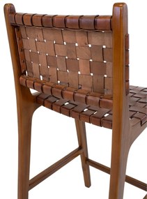 Taburet de bar Perugia, piele, maro, picioare din tec
