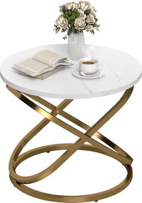 HOMCOM Masă de cafea rotundă stil industrial, metal auriu și blat cu efect marmură - dim. Ø 60 x 46H cm | Aosom Romania