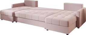 SET Canapea extensibila in U VENORIA 285x146 cm, roz pudra + 2 pernute GRATUIT II. calitate