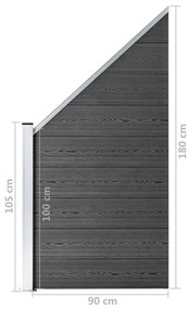 Set de panouri de gard, negru, 446x (105-186) cm, WPC 1, Negru, 2 sectiuni + o sectiune inclinata