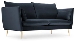 Canapea 2 locuri Agate cu tapiterie din catifea, picioare din metal auriu, albastru inchis