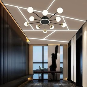 Lustră LED Modernă cu Globuri Opal și Accente Aurii, 120W, Ø935×H130 mm