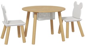 AIYAPLAY Set cu Masă și 2 Scaune pentru Copii cu Spătar în Formă de Ursuleț, Masă cu Spațiu de Depozitare, Alb și Lemn | Aosom Romania