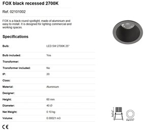 Spot LED dimabil / incastrabil tavan / plafon FOX negru 5W