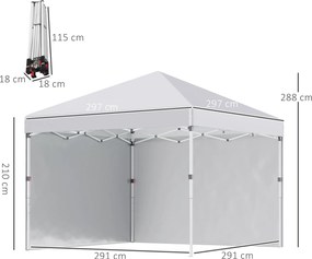 Outsunny Pavilion pliabil, 2 pereți laterali, reglabil pe înălțime, cu geantă de transport, cadru din oțel inoxidabil, 3x3 m, Alb | Aosom Romania