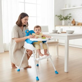 Scaun de masa 3 in 1 pentru copii si bebe NOVOKIDS™ Teddy Bear ,transformabil in scaunel copii, functie inaltator scaun, 2 trepte de inaltime, sezut