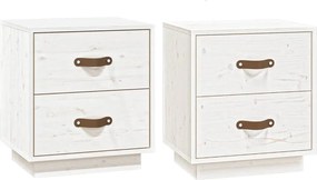 vidaXL Noptiere, 2 buc., alb, 40x34x45 cm, lemn masiv de pin