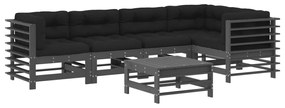 3186006 vidaXL Set mobilier relaxare grădină&perne 6 piese gri lemn masiv pin