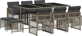 vidaXL Set mobilier de grădină cu perne, 11 piese, gri, poliratan