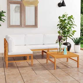 3087246 vidaXL Set mobilier grădină cu perne crem, 5 piese, lemn masiv de tec