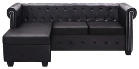245536 vidaXL Canapea Chesterfield în formă de L, piele artificială, negru