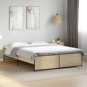 vidaXL Cadru de pat, stejar sonoma, 140x200cm, lemn prelucrat și metal