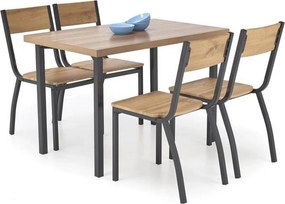 Set masa cu 4 scaune MILTON, stejar/negru, PAL/metal