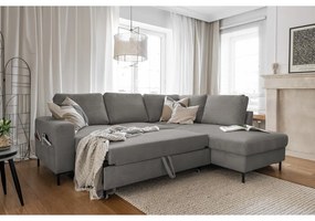 Colțar gri extensibil cu tapițerie din catifea reiată (cu colț pe partea dreaptă) Lofty Lilly – Miuform