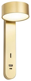 Redo 01-4641 - Aplică de perete LED SADES, 6W, 230V, CRI 90, USB, auriu