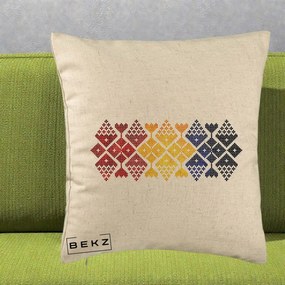 Perna Personalizata Motiv Tricolor Romanesc Broderie, 40x40 cm, Bej, Husa Detasabila, Perna Inclusa, BEKZ®
