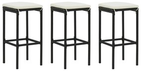 vidaXL Taburete de bar cu perne, 3 buc., negru, poliratan