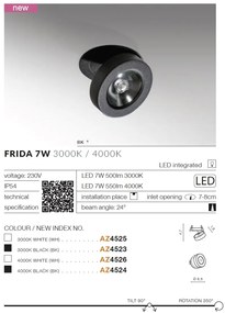 Spot LED incastrat directionabil de tavan/plafon IP54 FRIDA 7W 3000K alb