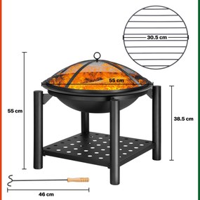 Gardebruk FIRE 101100 Vatra portabilă de foc cu spațiu pentru lemne 55cm, negru