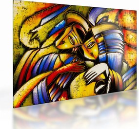 Tablou pe sticlă - Pictură în ulei, îndrăgostiții (70x50 cm)
