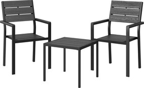 Outsunny Set bistro de grădină 3 piese masă bistro cu 2 scaune, design lamele, aspect lemn, blat HDPE rezistent la rugină | Aosom Romania