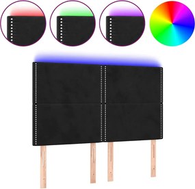 vidaXL Tăblie de pat cu LED, negru, 144x5x118/128 cm, catifea