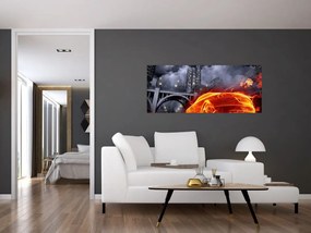 Tablou cu mașina în flăcărată (120x50 cm)