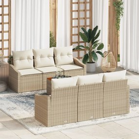 vidaXL Set de canapea pentru grădină cu 7 piese, cu perne, bej, din rattan poli și lemn de acacia