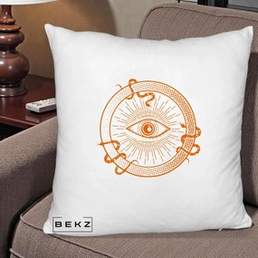 Perna Personalizata Ochiul Providentei Mistic Orange, 40x40 cm, Alb Pufos, Husa Detasabila, Perna Inclusa, BEKZ®