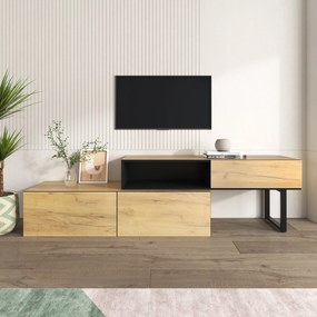 Mobilă TV modulară, reglabilă în lungime de la 135 la 200 cm, cu trei sertare și compartiment spațios, 120x34,5x30 cm + 120x34,5x50 cm, Natural