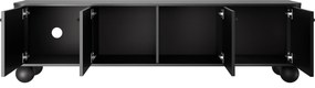 Comodă TV Vesper 4D 187 cm - negru / mânere negre / picioare sferice